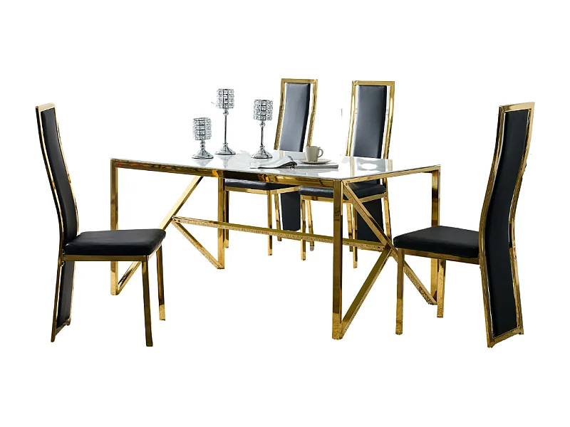 Table à manger MAJESTIQUE Gold Plateau en verre trempé