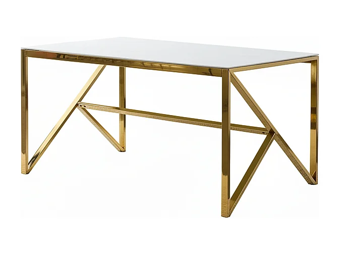 Table à Manger Design Verre Trempé Marbré Blanc & Doré – 150×90 cm