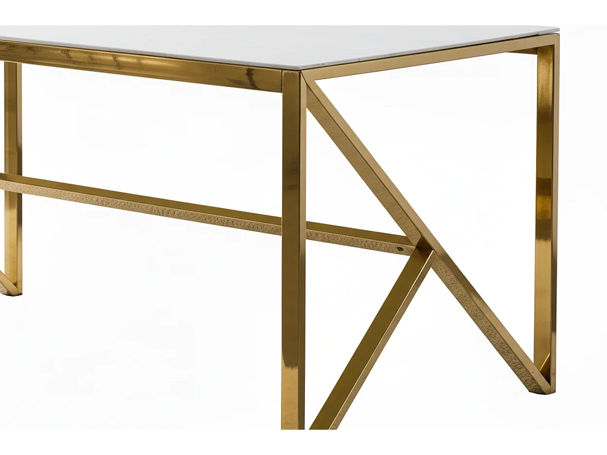 Table à Manger Design Verre Trempé Marbré Blanc & Doré – 150×90 cm