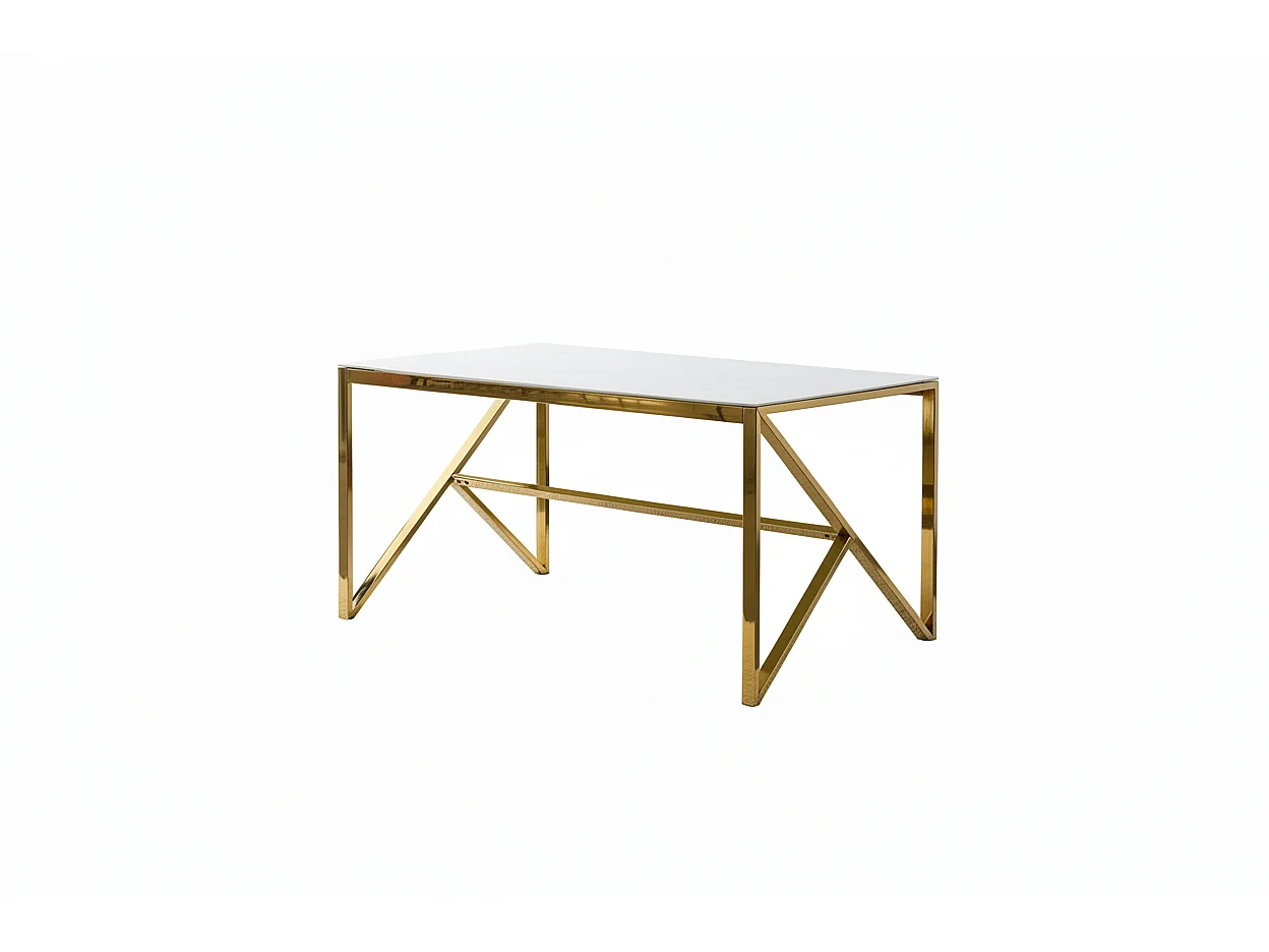 Table à Manger Design Verre Trempé Marbré Blanc & Doré – 150×90 cm