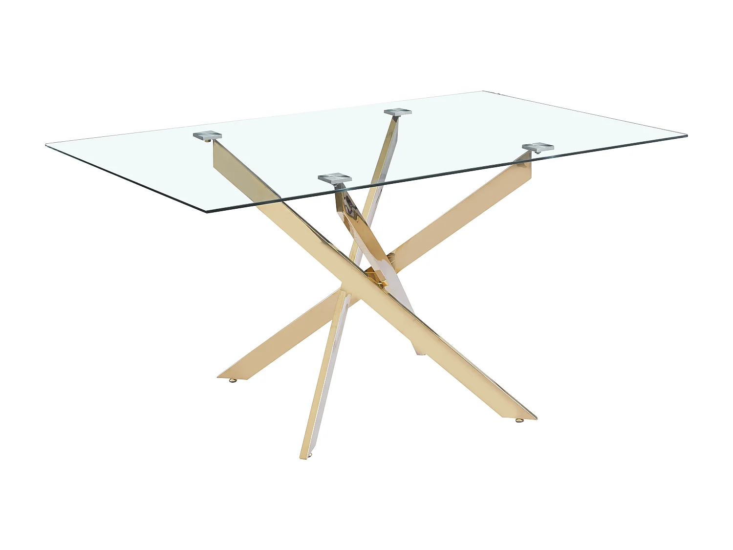 Table repas Jessica 150x90 cm,  Plateau en verre transparent et des pieds en acier gold