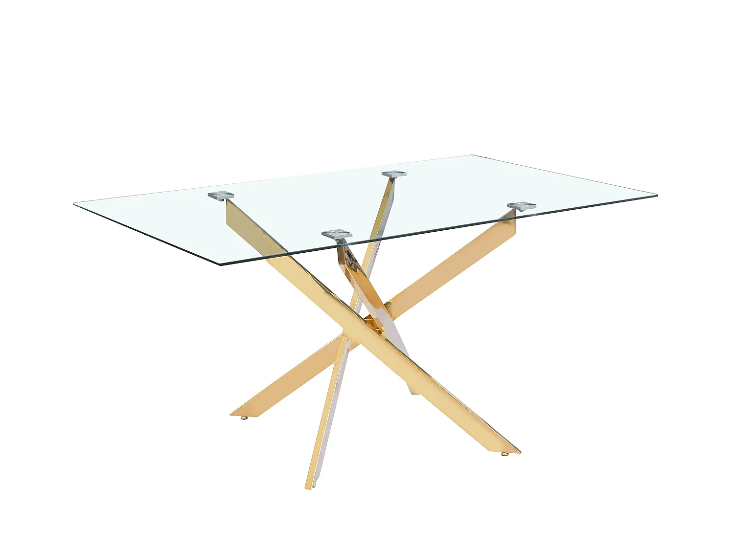 Table repas Jessica 150x90 cm,  Plateau en verre transparent et des pieds en acier gold