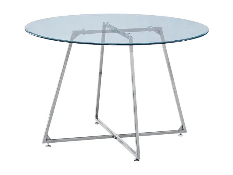 Table à manger ronde HELOISE Chrome - Plateau Transparent D120 cm