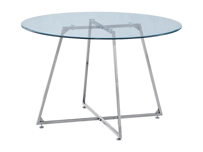 Table à manger ronde 4 personnes HELOISE Chrome en verre trempé D120 cm