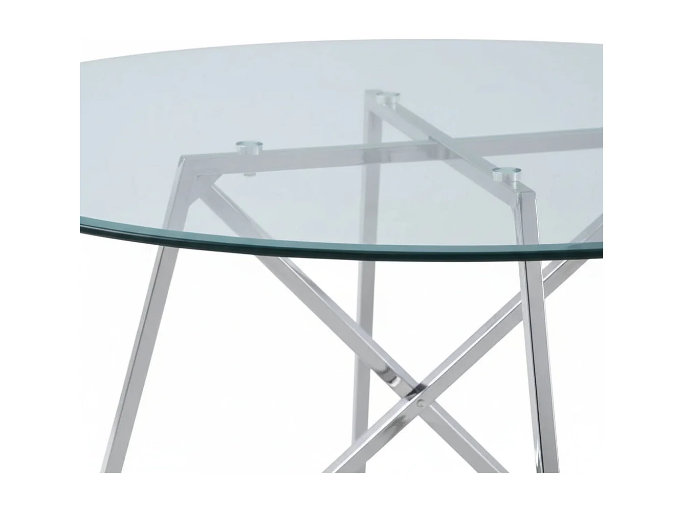 Table à manger ronde HELOISE Chrome - Plateau Transparent D120 cm