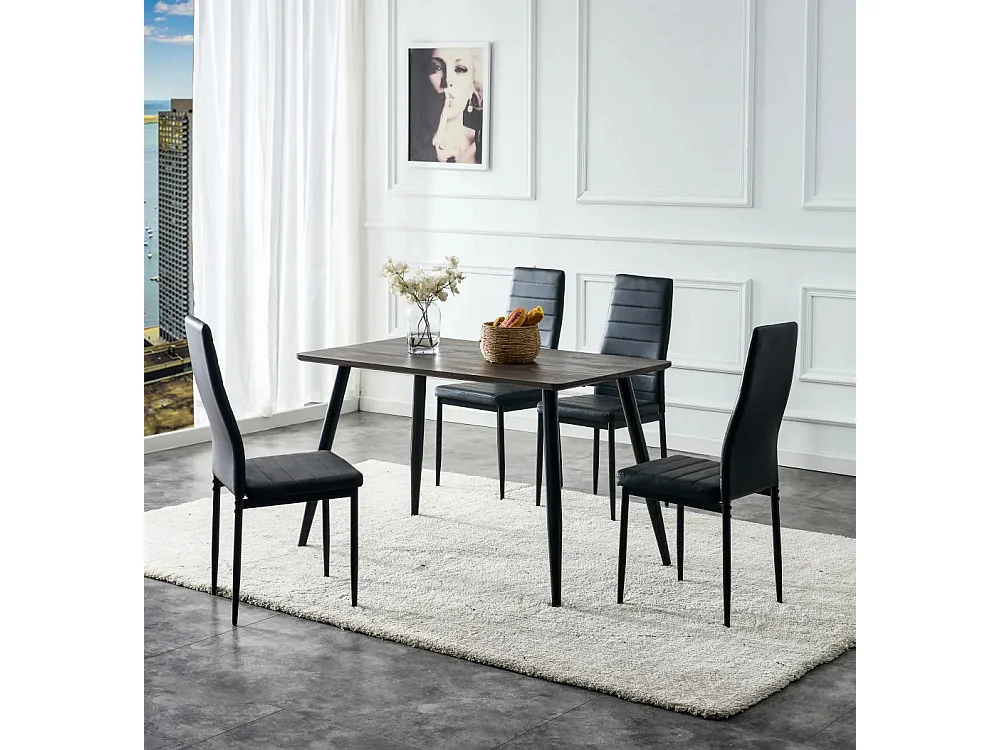 Table à Manger Industrielle Bois Effet Chêne Marron & Métal Noir – 120×70 cm – AMMO