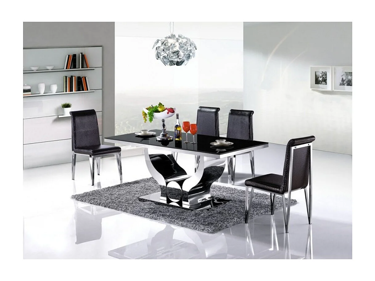Table à manger TROFY 4 à 6 personnes 150x90 cm chrome plateau en verre noir