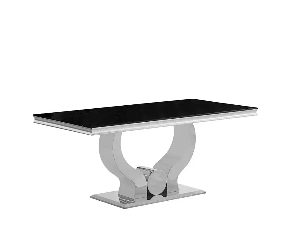 Table à manger TROFY 4 à 6 personnes 150x90 cm chrome plateau en verre noir
