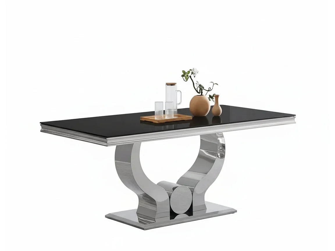 Table à manger TROFY 4 à 6 personnes 150x90 cm chrome plateau en verre noir