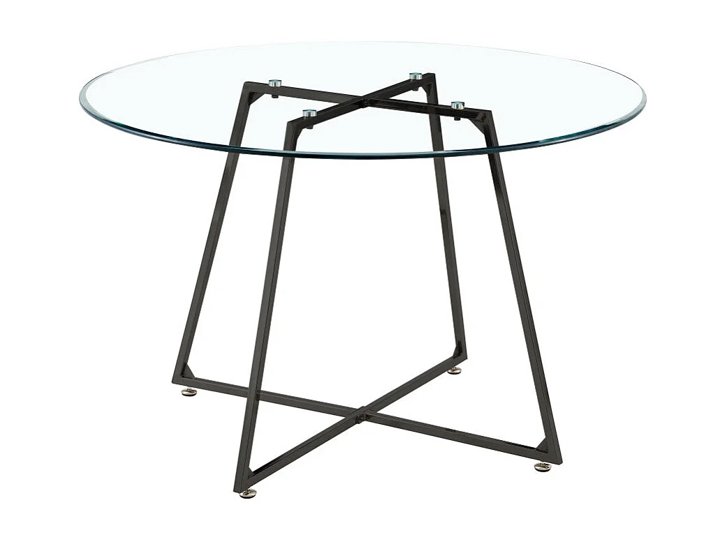 Table à manger ronde 4 personnes HELOISE Métal noir verre trempé D120 cm