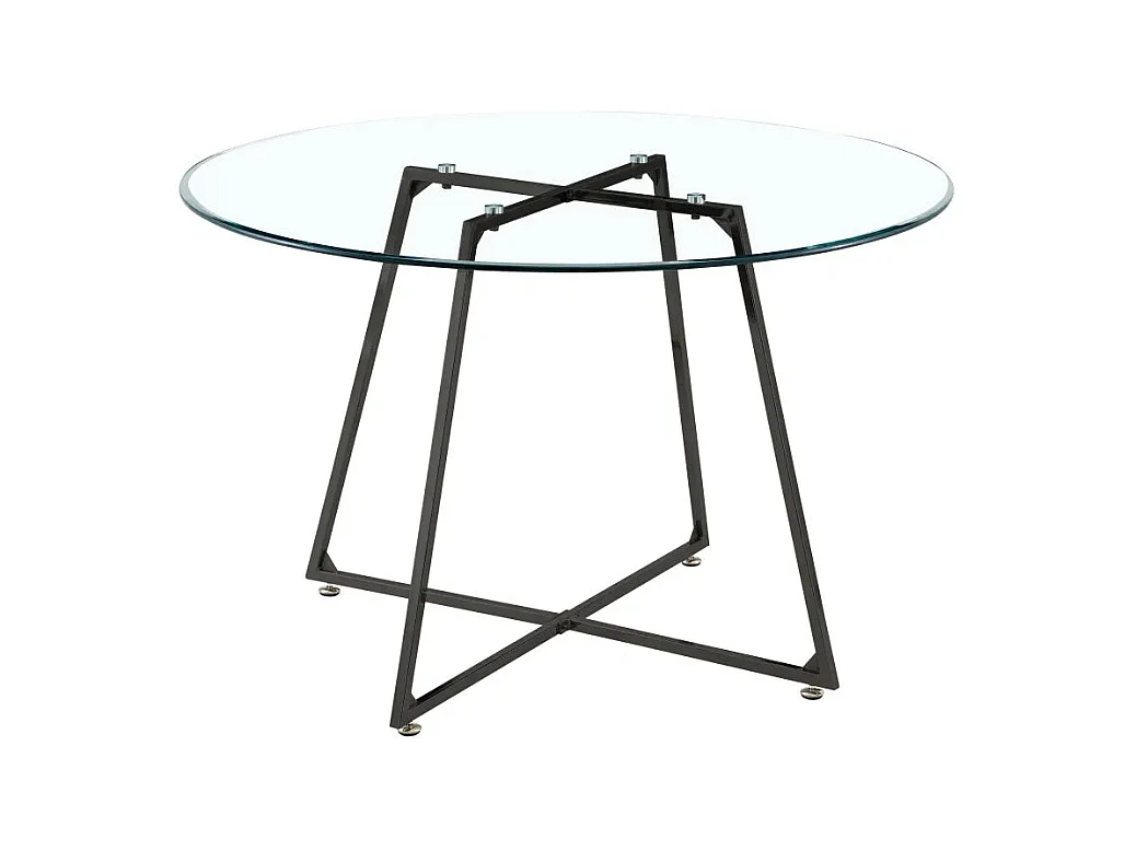 Table à manger ronde 4 personnes HELOISE Métal noir verre trempé D120 cm