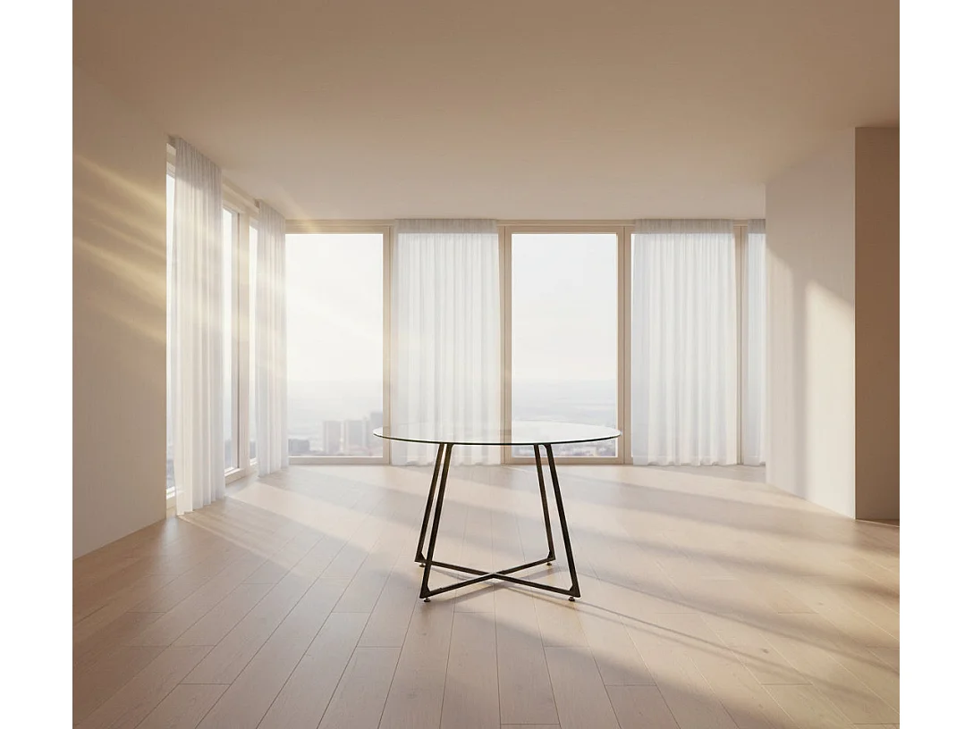 Table à Manger Ronde Verre Transparent Pieds Métal Noir D120x75cm - HELOISE