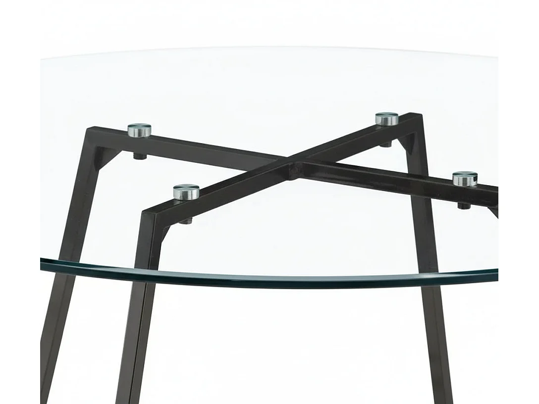Table à Manger Ronde Verre Transparent Pieds Métal Noir D120x75cm - HELOISE