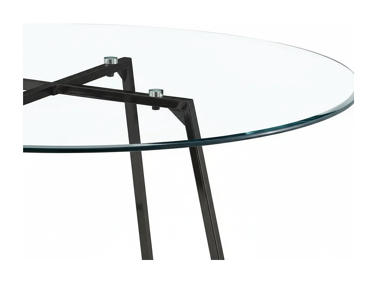 Table à Manger Ronde Verre Transparent Pieds Métal Noir D120x75cm - HELOISE
