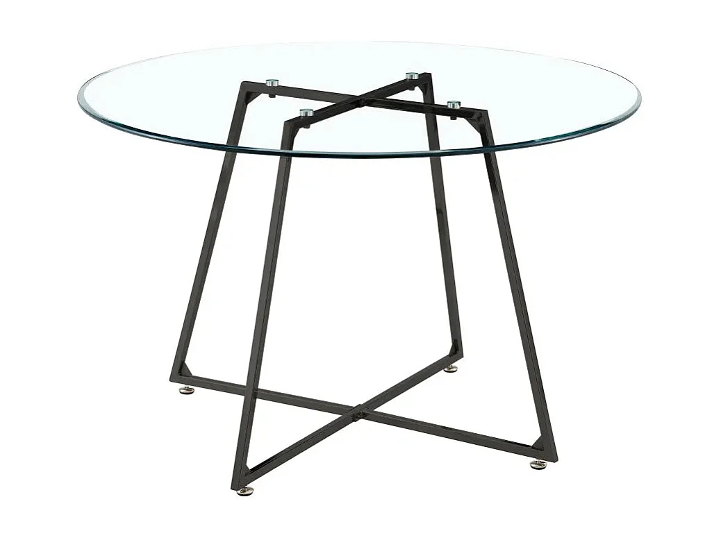 Table à Manger Ronde Verre Transparent Pieds Métal Noir D120x75cm - HELOISE