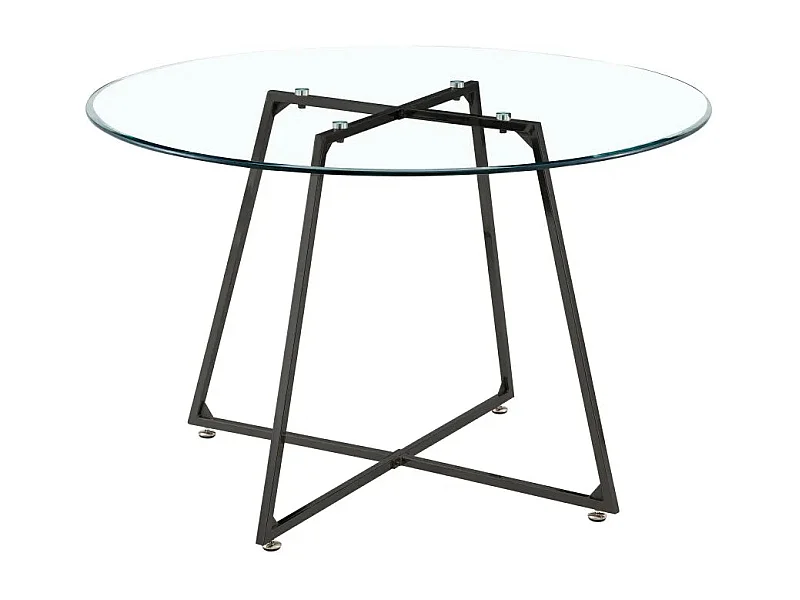 Table à manger ronde 4 personnes HELOISE Métal noir verre trempé D120 cm