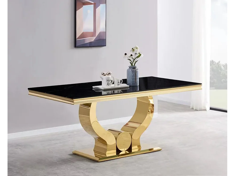 Table à manger TROFY 6 à 8 personnes gold verre NOIR 180x90 cm