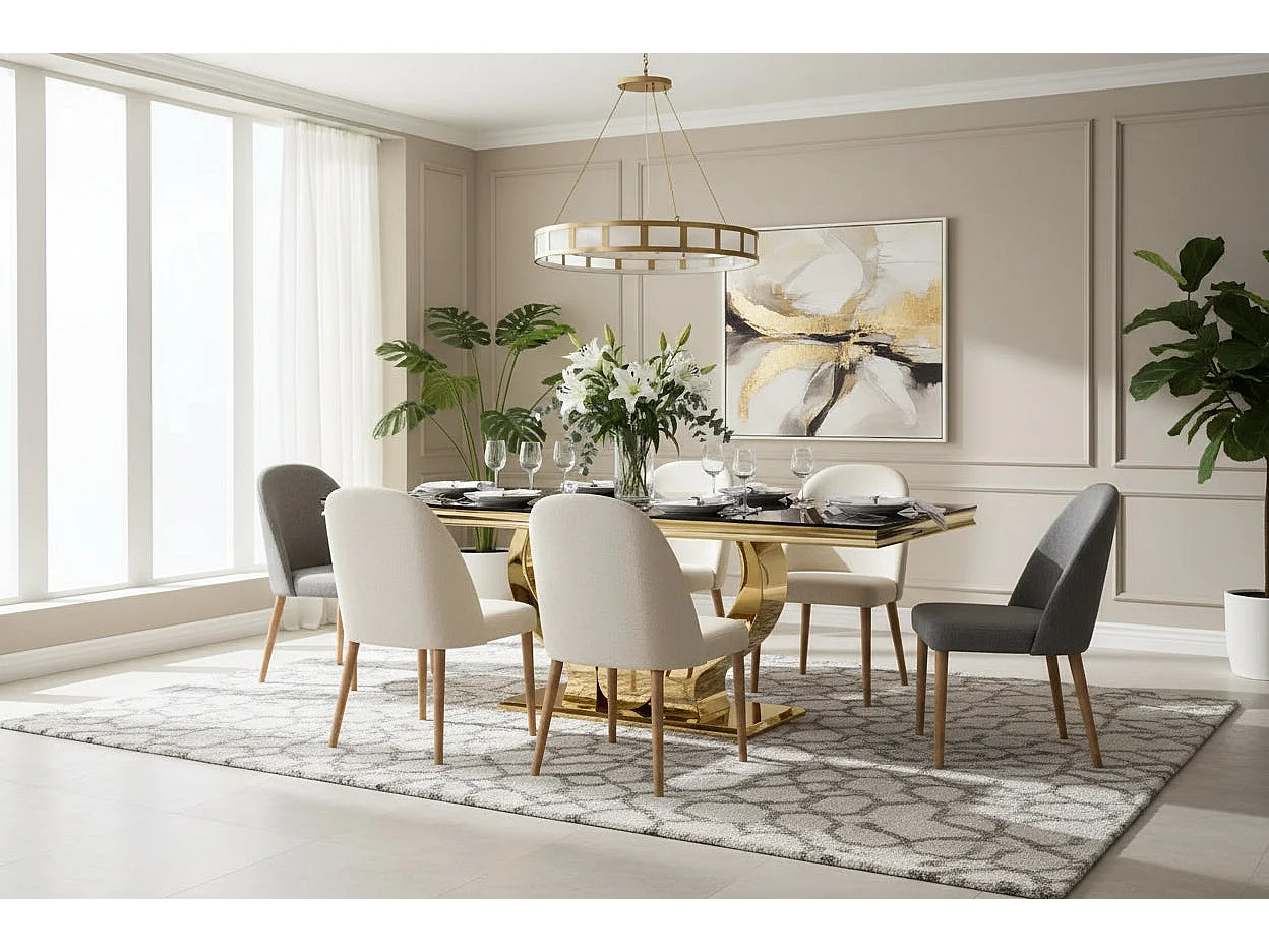 Table à manger verre noir pied métal doré 180x90 cm TROFY