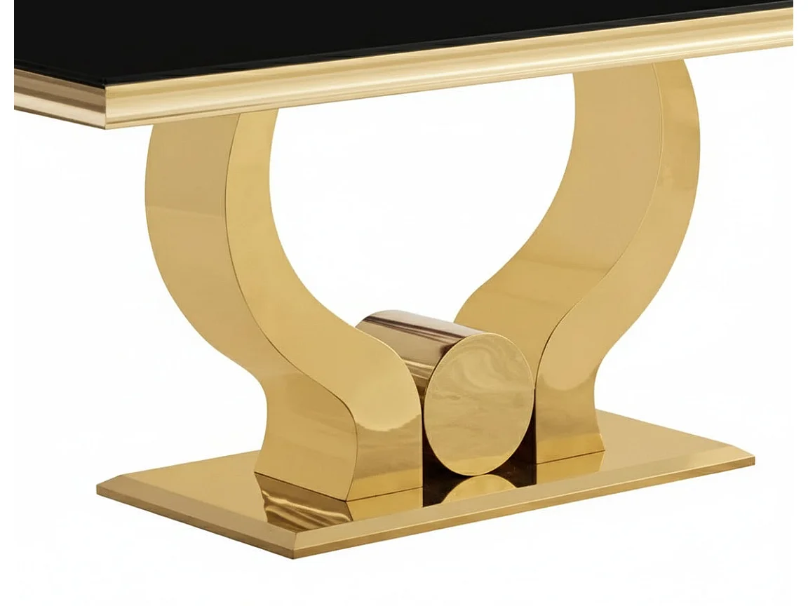 Table à manger verre noir pied métal doré 180x90 cm TROFY
