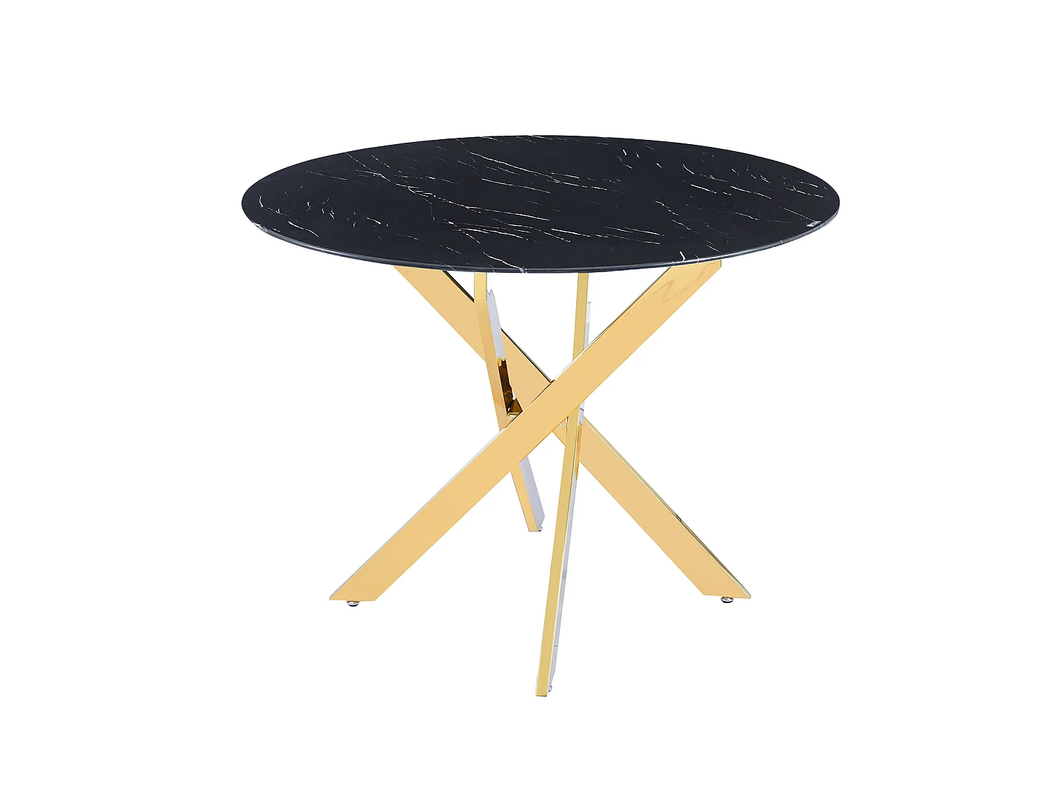 Table à manger ronde  JESSICA MARBRE NOIR pieds Gold 100 cm 4 couverts