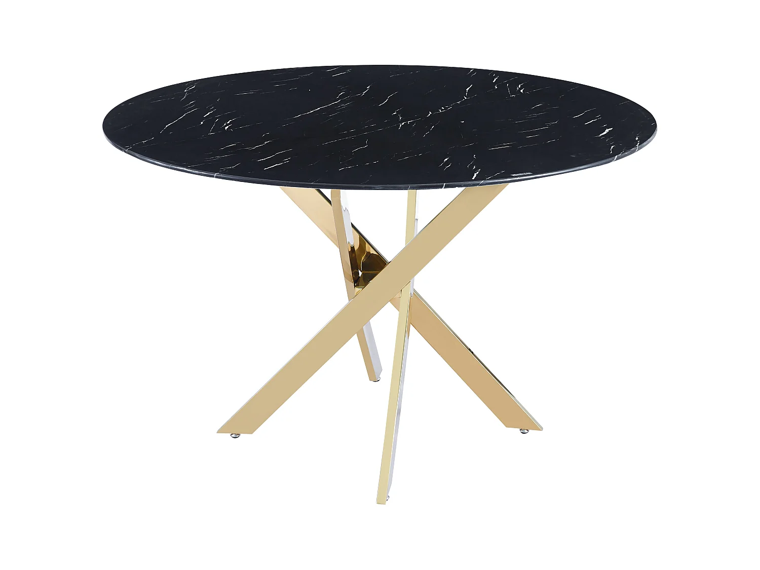 Table à manger ronde  JESSICA MARBRE NOIR pieds Gold 100 cm 4 couverts
