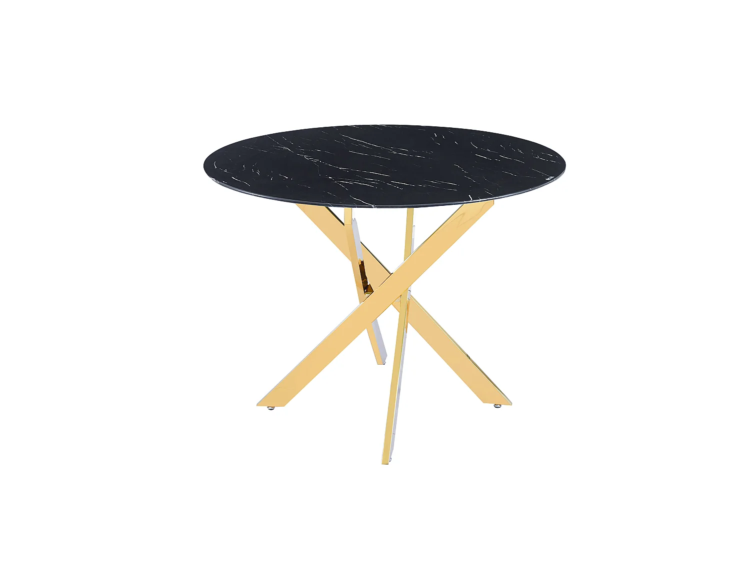 Table à manger ronde  JESSICA MARBRE NOIR pieds Gold 100 cm 4 couverts