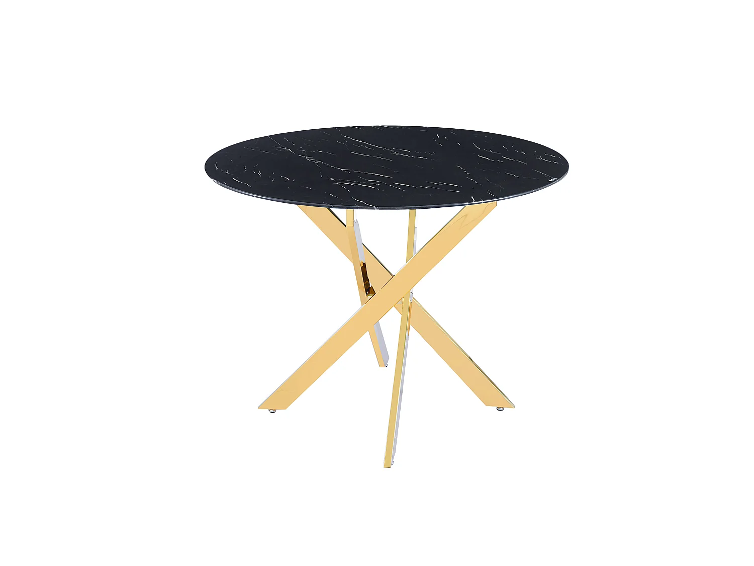 Table à manger ronde  JESSICA MARBRE NOIR pieds Gold 100 cm 4 couverts