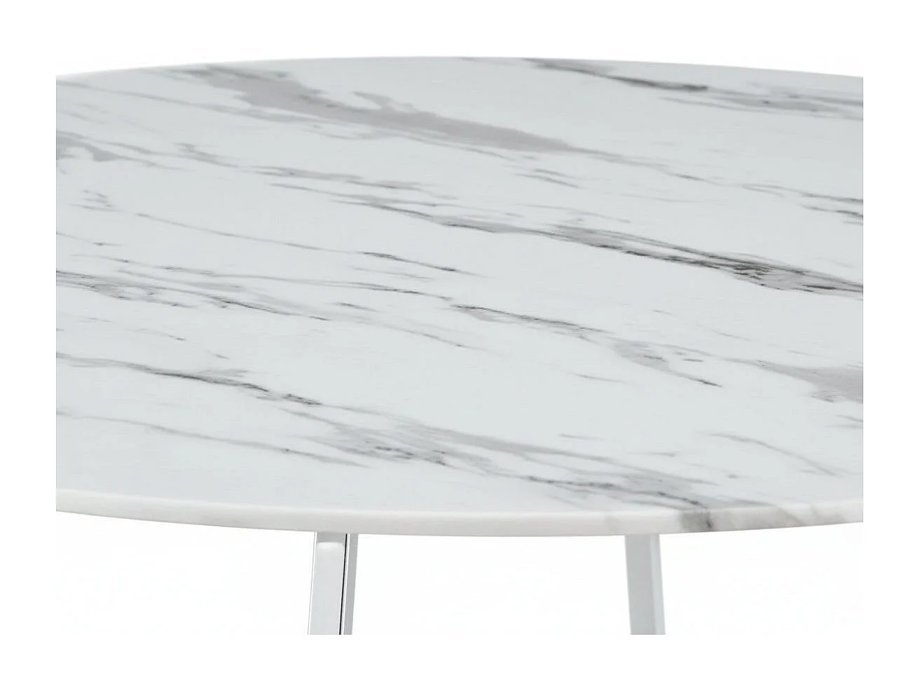 Table à manger ronde HELOISE Chrome - Plateau Marbré Blanc D120 cm