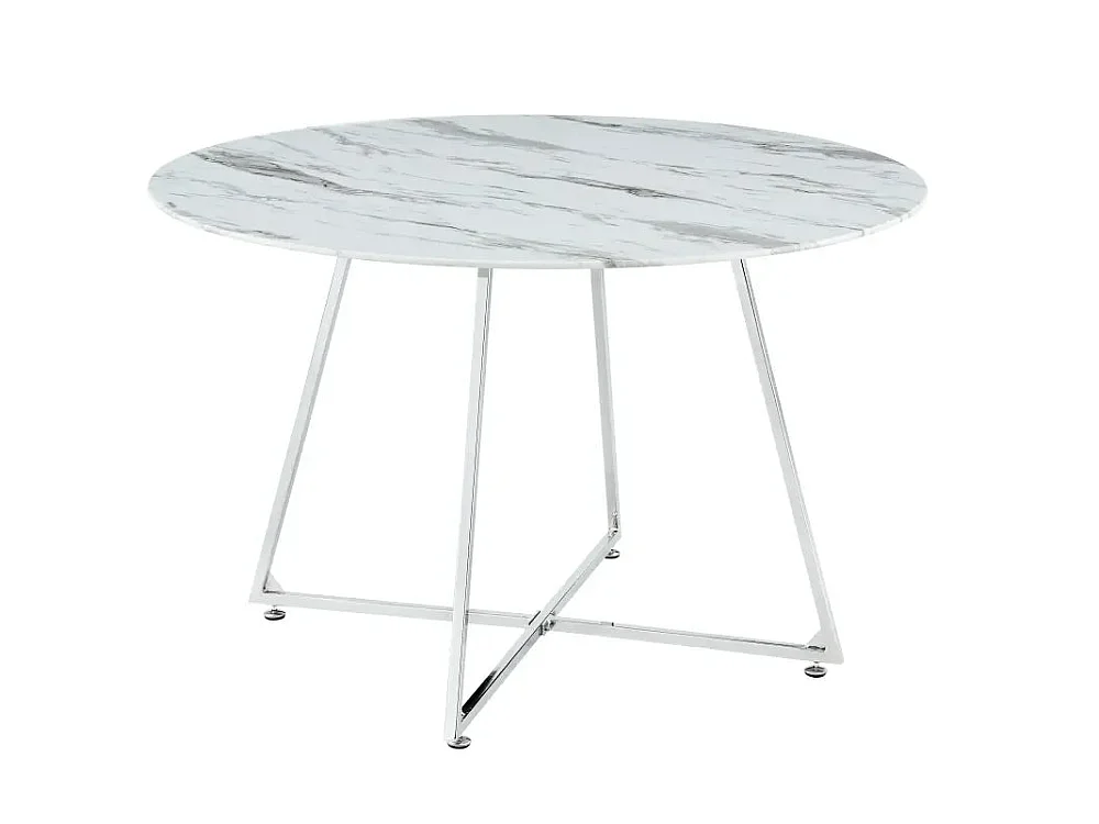 Table à manger ronde HELOISE Chrome - Plateau Marbré Blanc D120 cm