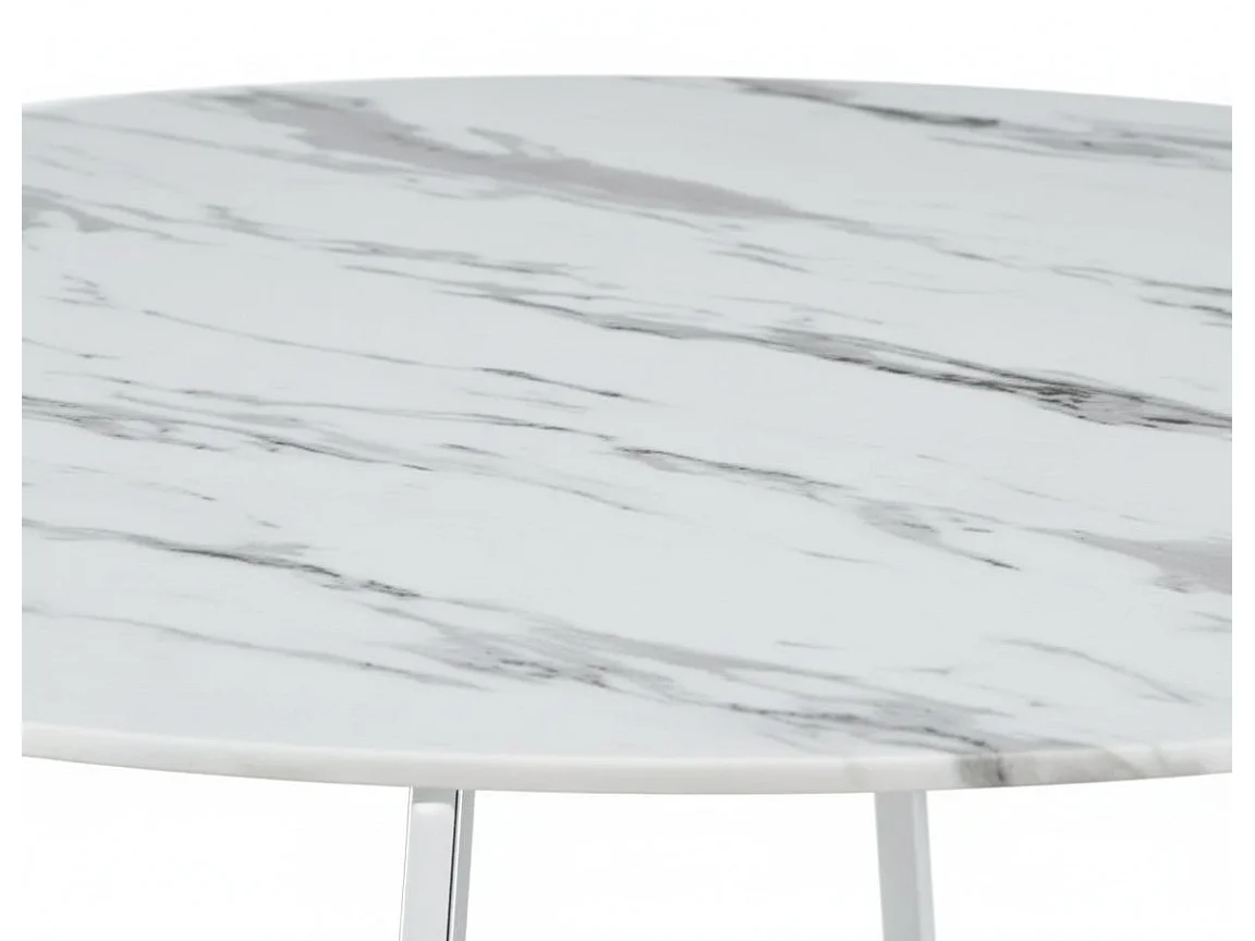 Table à manger ronde HELOISE Chrome - Plateau Marbré Blanc D120 cm