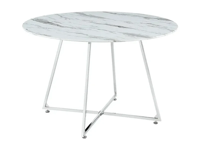 Table à manger ronde HELOISE Chrome - Plateau Marbré Blanc D120 cm