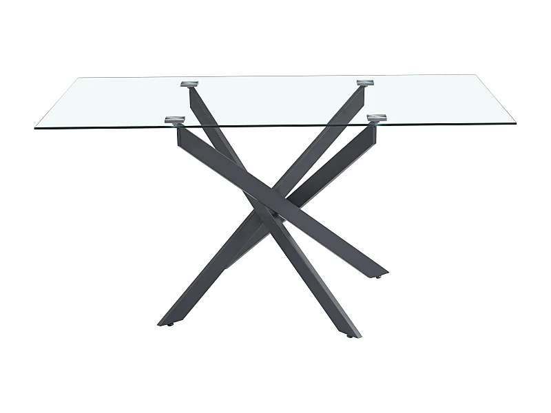 Table Repas JESSICA Métal noir et plateau en verre 150 cm 4 à 6 couverts transparent