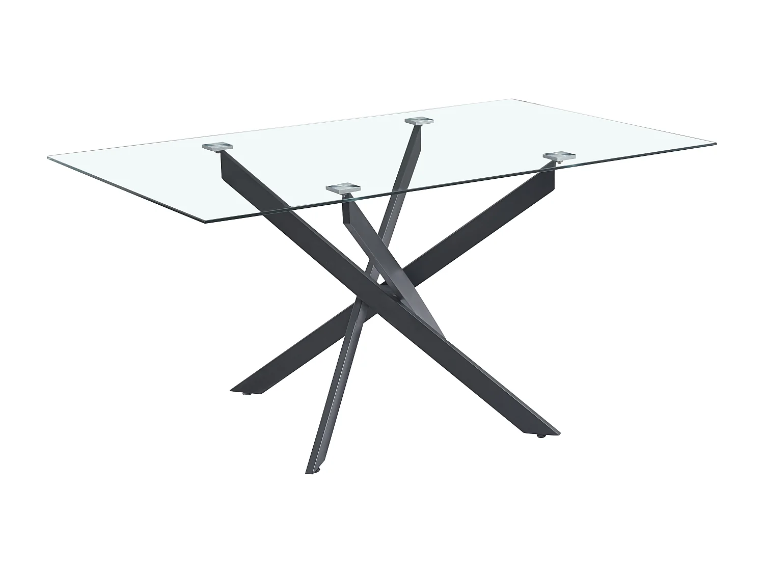 Table Repas JESSICA Métal noir et plateau en verre 150 cm 4 à 6 couverts transparent