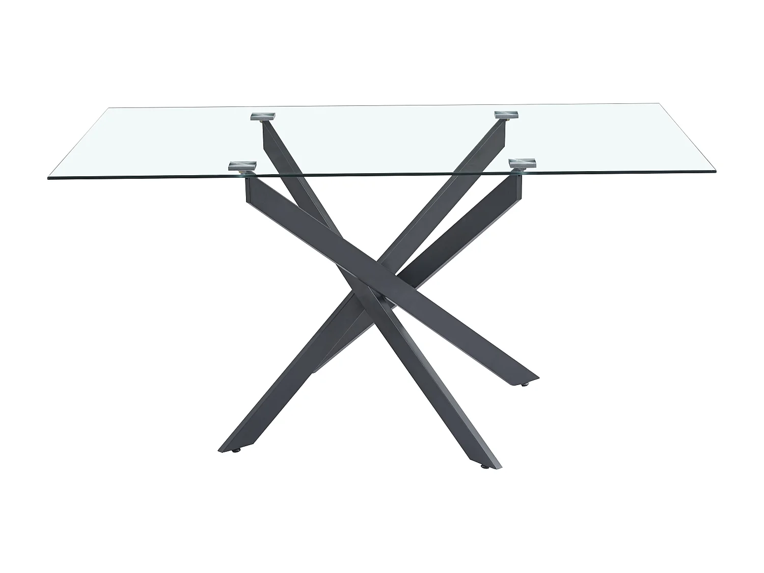 Table Repas JESSICA Métal noir et plateau en verre 150 cm 4 à 6 couverts transparent