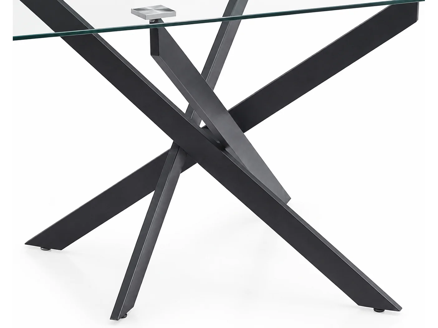 Table Repas JESSICA Métal noir et plateau en verre 150 cm 4 à 6 couverts transparent