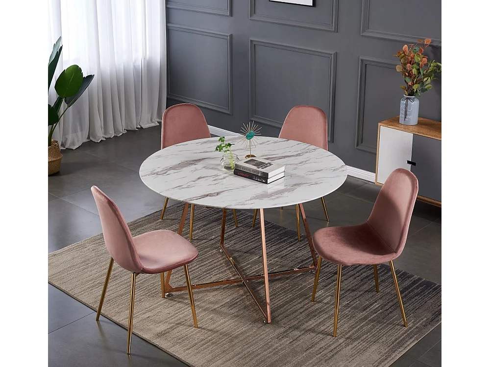 Table à manger ronde 4 personnes HELOISE Gold rose verre trempé D120 cm