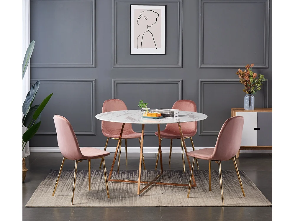 Table à manger ronde 4 personnes HELOISE Gold rose verre trempé D120 cm