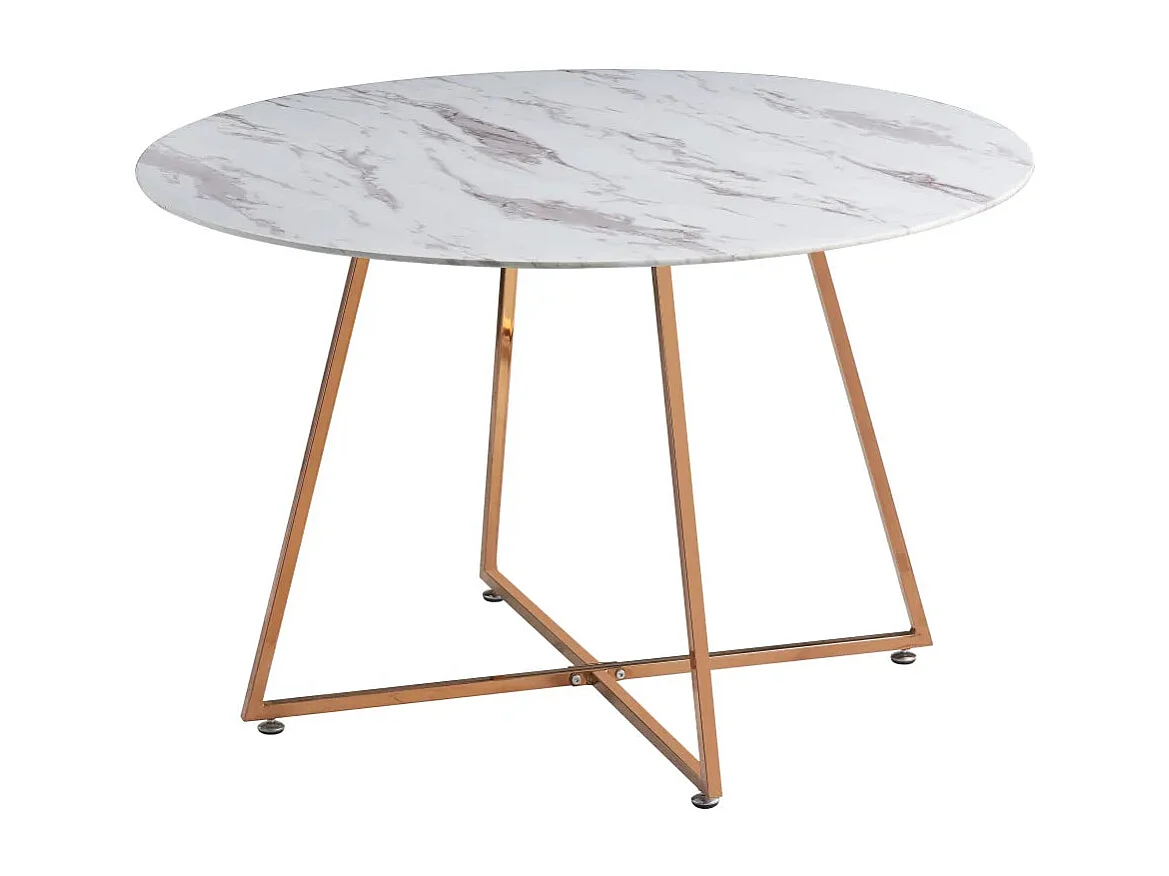 Table à Manger Ronde Verre Marbré Blanc & Pied Rose Gold – D120×75 cm  – HELOISE