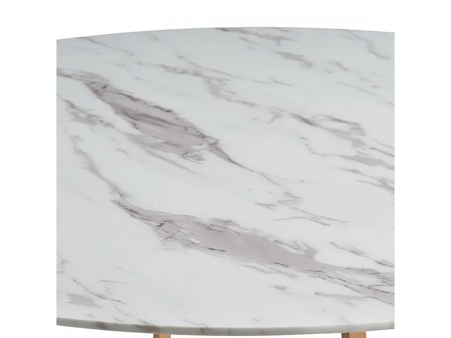 Table à Manger Ronde Verre Marbré Blanc & Pied Rose Gold – D120×75 cm  – HELOISE