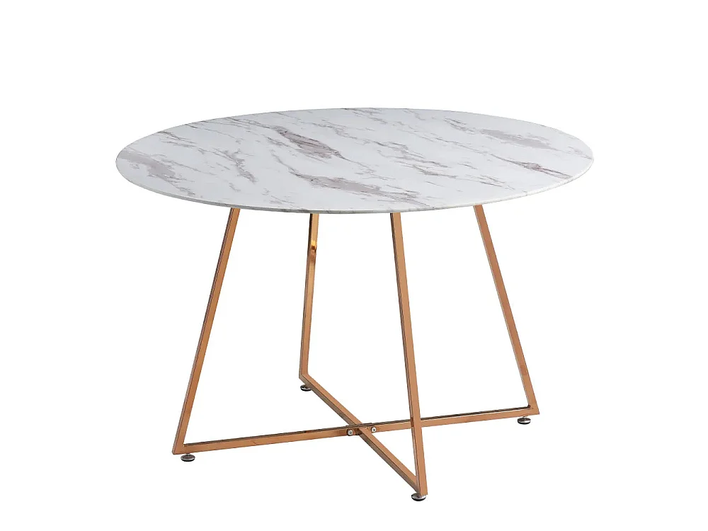 Table à Manger Ronde Verre Marbré Blanc & Pied Rose Gold – D120×75 cm  – HELOISE