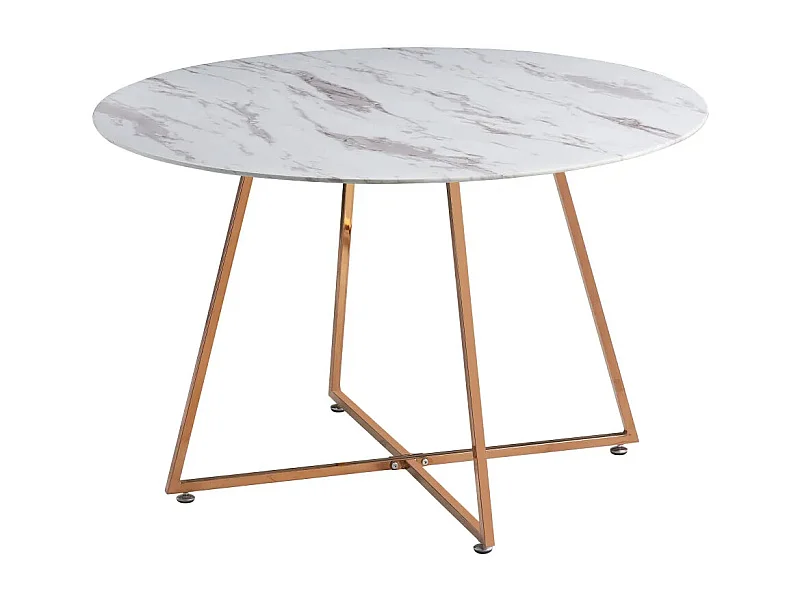 Table à Manger Ronde Verre Marbré Blanc & Pied Rose Gold – D120×75 cm  – HELOISE