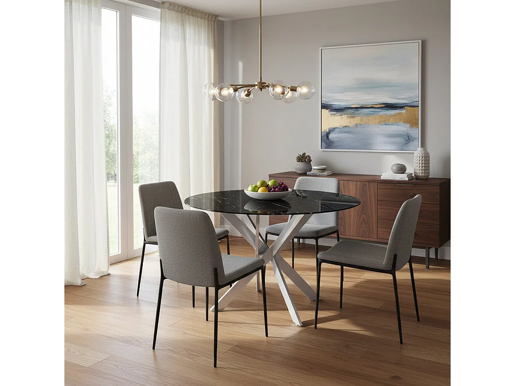 Table a manger ronde  JESSICA MARBRE NOIR pieds chrome XXL 120 cm 4 couverts