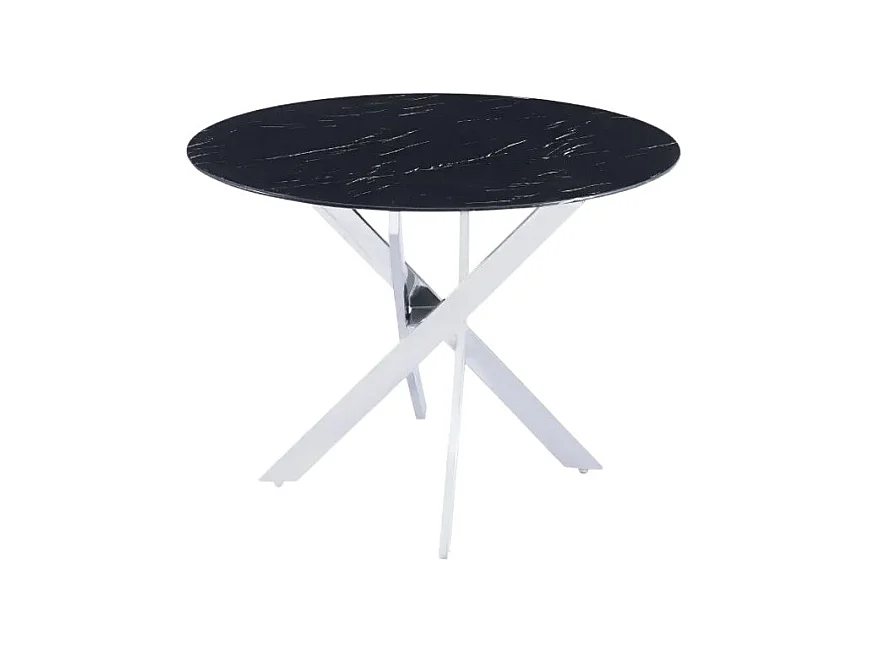 Table a manger ronde  JESSICA MARBRE NOIR pieds chrome XXL 120 cm 4 couverts