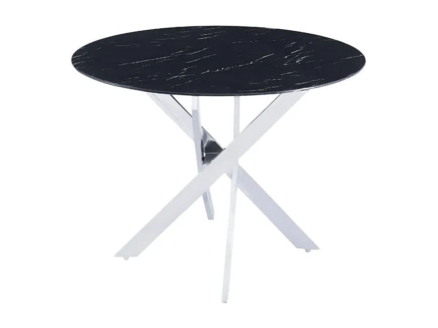 Table à manger ronde MARBRE NOIR JESSICA chrome 100 cm 4 couverts
