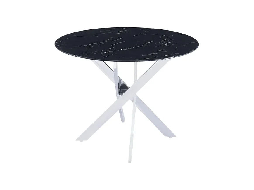Table à manger ronde MARBRE NOIR JESSICA chrome 100 cm 4 couverts