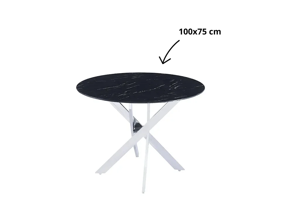 Table à manger ronde MARBRE NOIR JESSICA chrome 100 cm 4 couverts