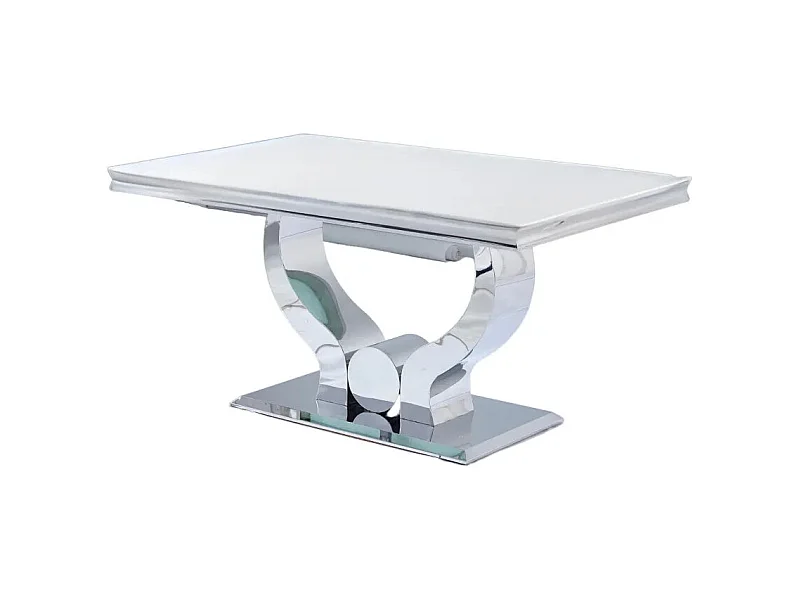 Table à manger TROFY 4 à 6 personnes 150x90 cm chrome plateau en verre blanc
