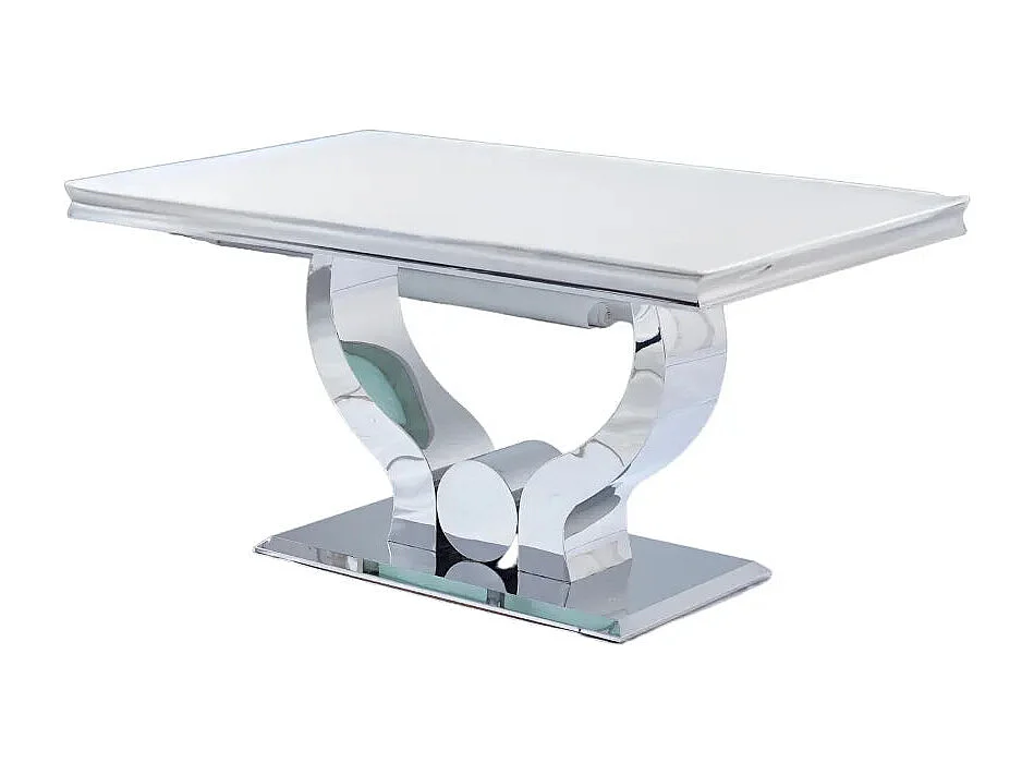 Table à manger TROFY 4 à 6 personnes 150x90 cm chrome plateau en verre blanc