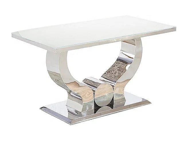 Table à manger TROFY 4 à 6 personnes 150x90 cm chrome plateau en verre blanc