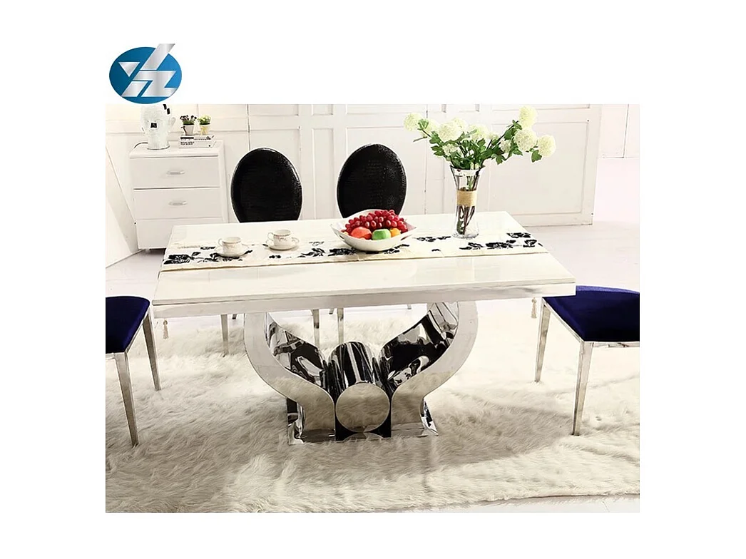 Table à manger TROFY 4 à 6 personnes 150x90 cm chrome plateau en verre blanc